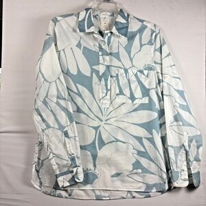 Gap Shirt Womens Tropical blue/white roll sleeve popover Medium